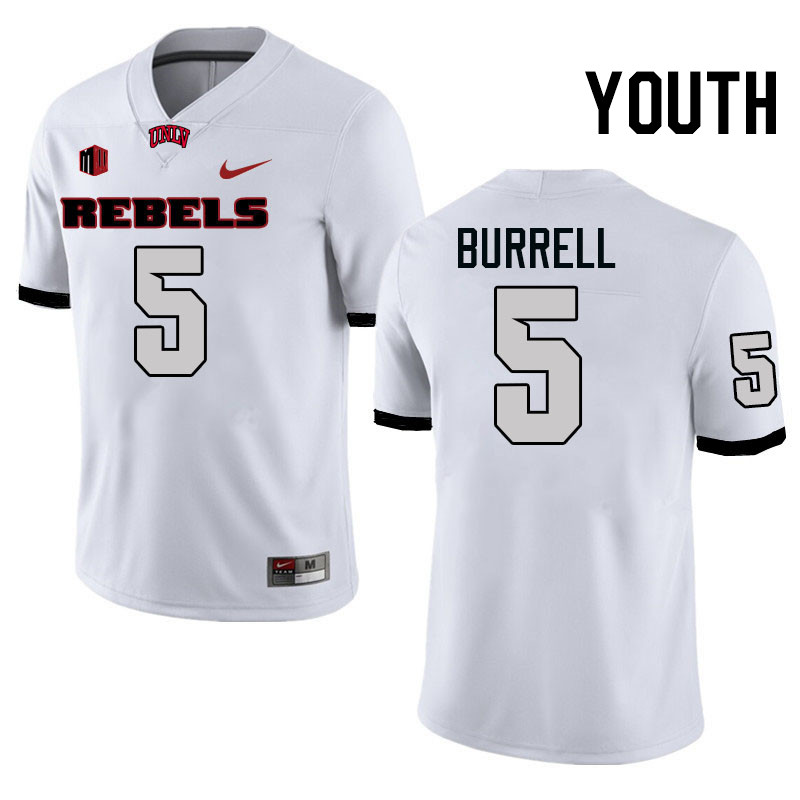 Youth #5 Greg Burrell UNLV Rebels College Football Jerseys Stitched-White
